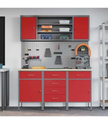 vidaXL Work Cabinet with Drawer 7 pcs Red Engineered Wood and Steel