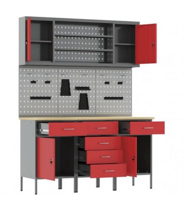 vidaXL Work Cabinet with Drawer 7 pcs Red Engineered Wood and Steel
