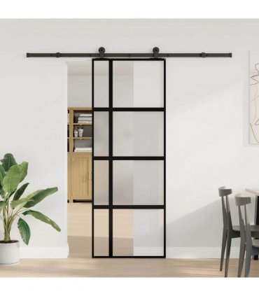 vidaXL Sliding Door with Hardware Set 76x205 cm Tempered Glass&Aluminium