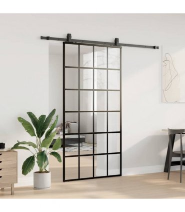 vidaXL Sliding Door with Hardware Set Black 102x205 cm ESG Glass