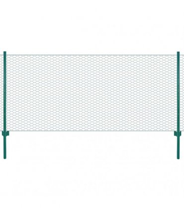 vidaXL Wire Mesh Fence with Posts Steel 25x0.5 m Green