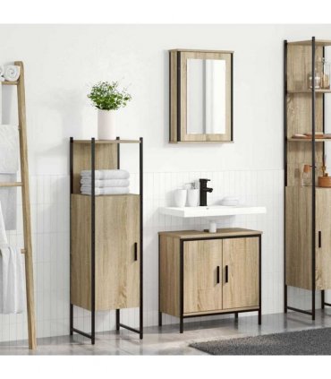 vidaXL Bathroom Furniture Set with Shelf 3 pcs Brown Engineered wood
