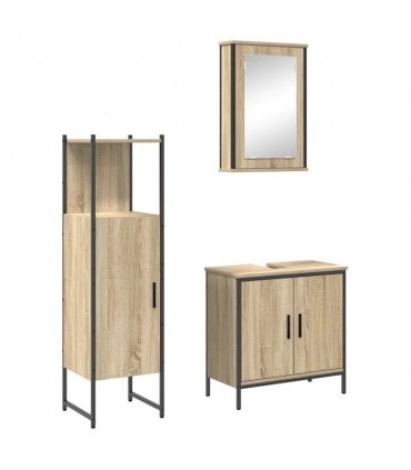 vidaXL Bathroom Furniture Set with Shelf 3 pcs Brown Engineered wood