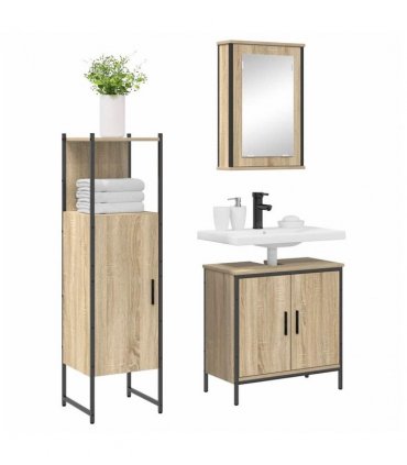 vidaXL Bathroom Furniture Set with Shelf 3 pcs Brown Engineered wood