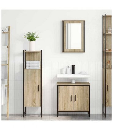 vidaXL Bathroom Furniture Set with Shelf 3 pcs Brown Engineered wood