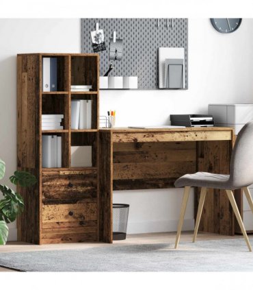 vidaXL Desk with Drawer 2 pcs Old Wood