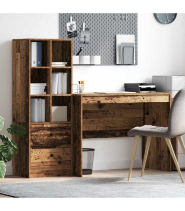 vidaXL Desk with Drawer 2 pcs Old Wood