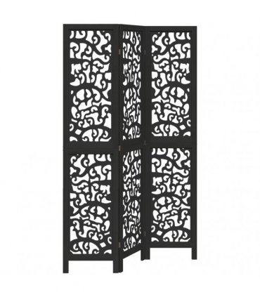 vidaXL Room Divider 3 Panels Black Solid Wood Paulownia