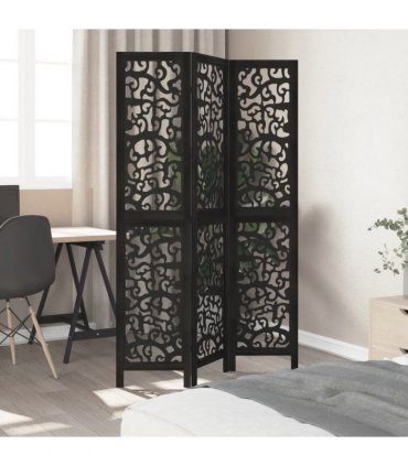 vidaXL Room Divider 3 Panels Black Solid Wood Paulownia