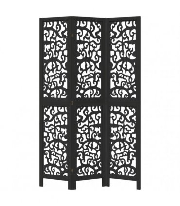 vidaXL Room Divider 3 Panels Black Solid Wood Paulownia