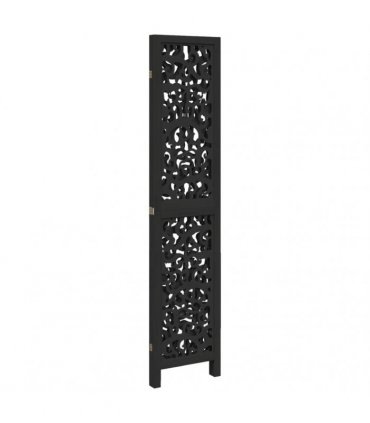 vidaXL Room Divider 3 Panels Black Solid Wood Paulownia