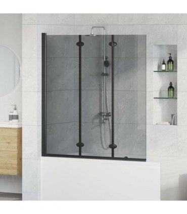 vidaXL Bath Shower Screen Manual Black 130 x 138 cm Tempered Glass