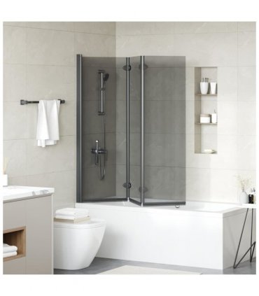 vidaXL Bath Shower Screen Manual Black 130 x 138 cm Tempered Glass