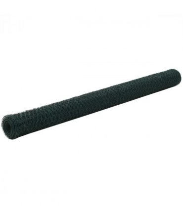 vidaXL Chicken Wire Fence Steel with PVC Coating 25x1.5 m Green