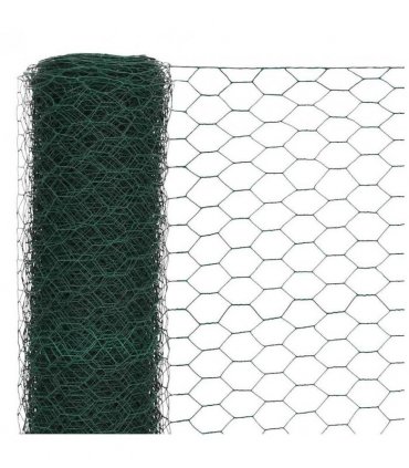 vidaXL Chicken Wire Fence Steel with PVC Coating 25x1.5 m Green