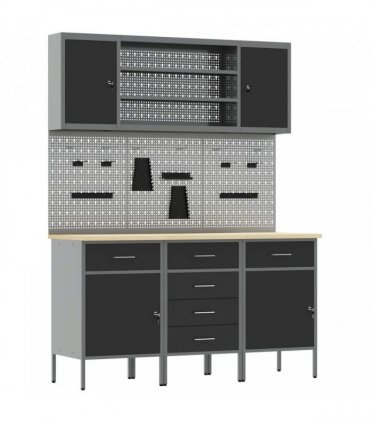 vidaXL Work Cabinet with Drawer 7 pcs Black Engineered Wood and Steel