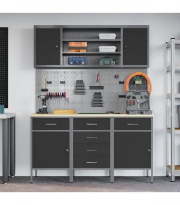 vidaXL Work Cabinet with Drawer 7 pcs Black Engineered Wood and Steel