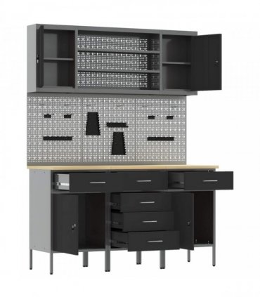 vidaXL Work Cabinet with Drawer 7 pcs Black Engineered Wood and Steel