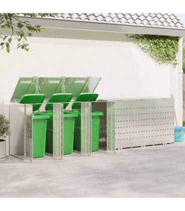 vidaXL Wheelie Bin Storage for 6 Bins Silver 408 x 77.5 x 115.5 cm