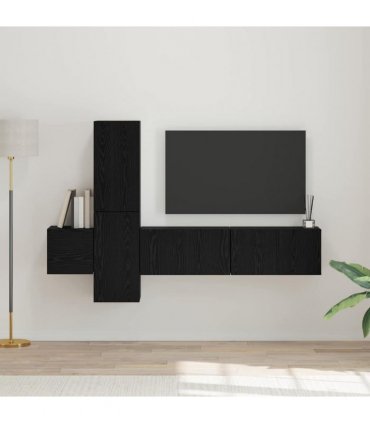 vidaXL TV Cabinet Set Wall-mounted 5 pcs Black Oak Engineered Wood