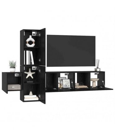 vidaXL TV Cabinet Set Wall-mounted 5 pcs Black Oak Engineered Wood