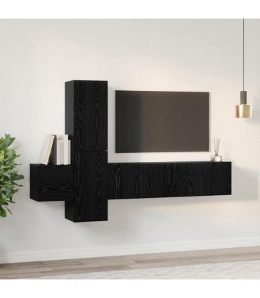 vidaXL TV Cabinet Set Wall-mounted 5 pcs Black Oak Engineered Wood