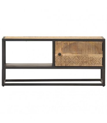 vidaXL TV Cabinet with Carved Door 90x30x40 cm Rough Mango Wood
