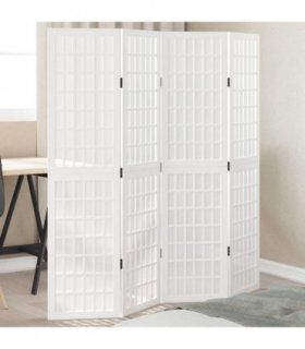 vidaXL Room Divider 4 Panels White Solid Wood Paulownia