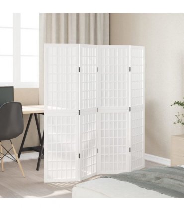 vidaXL Room Divider 4 Panels White Solid Wood Paulownia