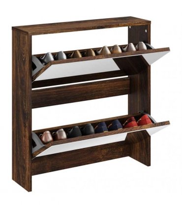 vidaXL Shoe Cabinet with Mirror 2-Layer Smoked Oak 63x17x67 cm