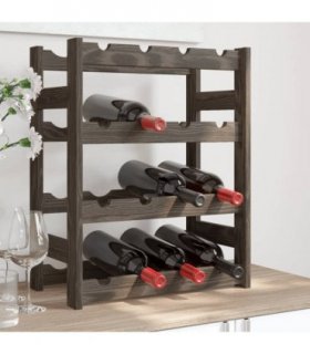 vidaXL Wine Rack for 16 Bottles Grey Solid Wood Pine
