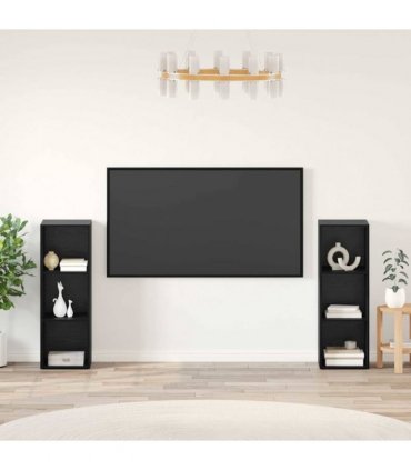 vidaXL TV Cabinet Set 2 pcs Black Oak 107 x 35 x 37 cm Engineered Wood