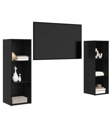 vidaXL TV Cabinet Set 2 pcs Black Oak 107 x 35 x 37 cm Engineered Wood