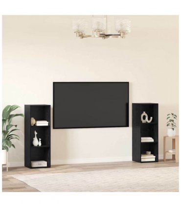 vidaXL TV Cabinet Set 2 pcs Black Oak 107 x 35 x 37 cm Engineered Wood