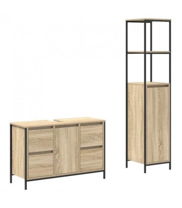 vidaXL Bathroom Furniture Set with Drawer 2 pcs Sonoma Oak and Black