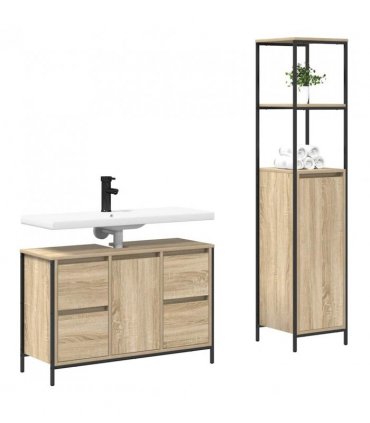 vidaXL Bathroom Furniture Set with Drawer 2 pcs Sonoma Oak and Black