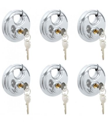 vidaXL Discus Locks with Keys 6 pcs Silver 9 x 2.8 x 9 cm