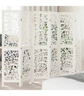 vidaXL Room Divider 6 Panels White Solid Wood Paulownia