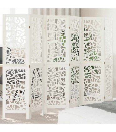 vidaXL Room Divider 6 Panels White Solid Wood Paulownia