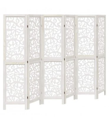 vidaXL Room Divider 6 Panels White Solid Wood Paulownia