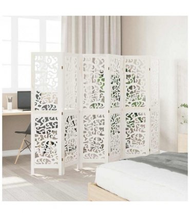vidaXL Room Divider 6 Panels White Solid Wood Paulownia