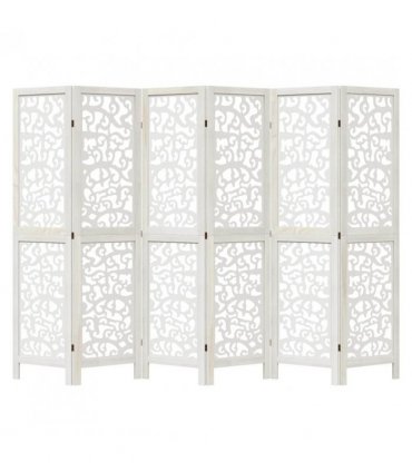 vidaXL Room Divider 6 Panels White Solid Wood Paulownia