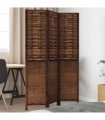 vidaXL Room Divider 3 Panels Dark Brown Solid Wood Paulownia