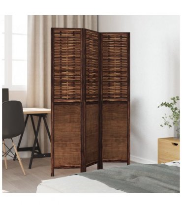 vidaXL Room Divider 3 Panels Dark Brown Solid Wood Paulownia