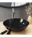 vidaXL Bathroom Sink with Tap and Push Drain Black Tempered Glass