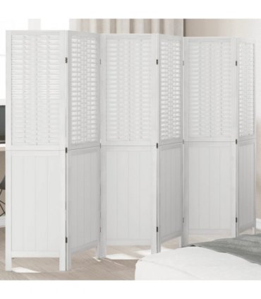 vidaXL Room Divider 6 Panels White Solid Wood Paulownia