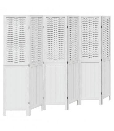 vidaXL Room Divider 6 Panels White Solid Wood Paulownia