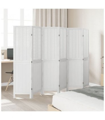 vidaXL Room Divider 6 Panels White Solid Wood Paulownia