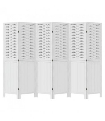 vidaXL Room Divider 6 Panels White Solid Wood Paulownia