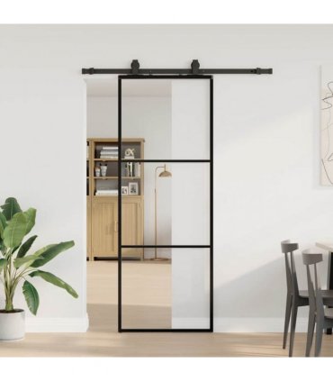 vidaXL Sliding Door with Hardware Set Black 76x205 cm ESG Glass